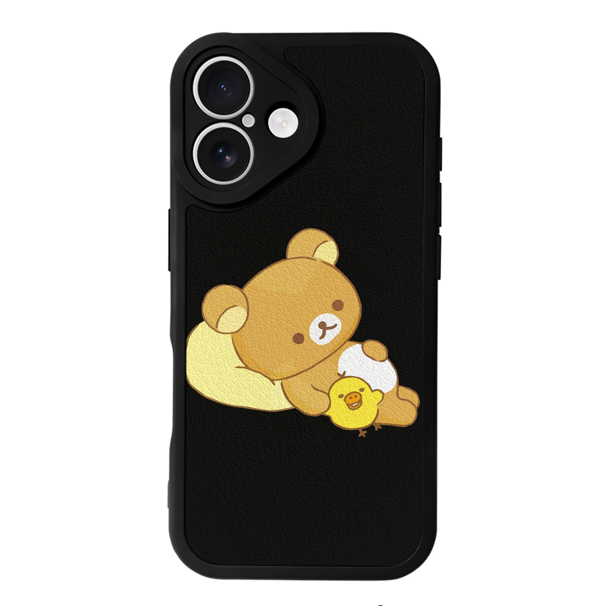 （画像用） リラックマ リラックマ キイロイトリ Rilakkuma Korilakkuma Kiiroitori 【iPhone 16シリーズ対応】シリコンスマホケース（レザー調） 材質：シリコン